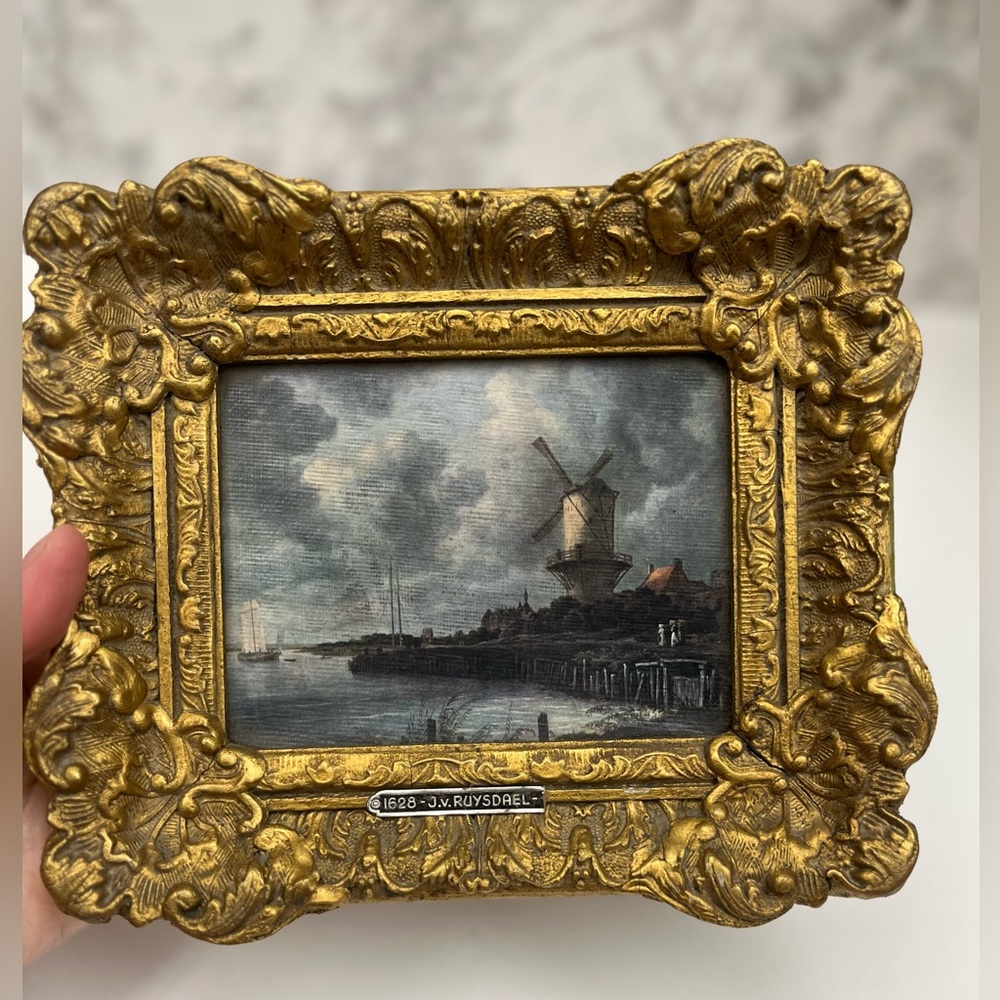 Vintage Ornate Framed Canvas Print  Dutch Windmill Print by Jacob van Ruisdael